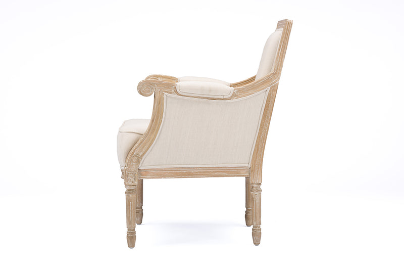 William Wood & Light Beige Linen Traditional French Accent Chair