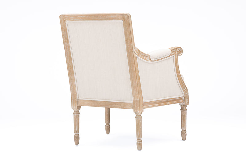 William Wood & Light Beige Linen Traditional French Accent Chair