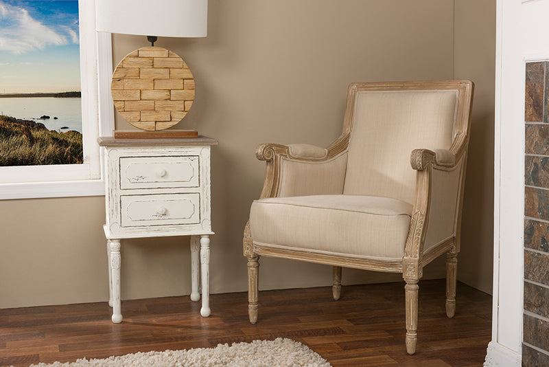 William Wood & Light Beige Linen Traditional French Accent Chair