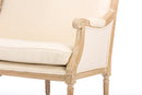 William Wood & Light Beige Linen Loveseat w/Mindi Wood Frame Baxton