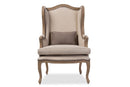 Kintamani White Wash Distressed Two-tone Beige Armchair w/Cabriole Legs Baxton