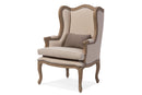 Kintamani White Wash Distressed Two-tone Beige Armchair w/Cabriole Legs Baxton