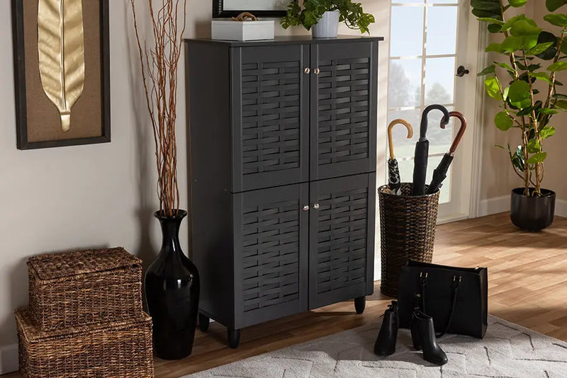 Acadia Dark Gray 4-Door Wooden Entryway Shoe Storage Cabinet iHome Studio