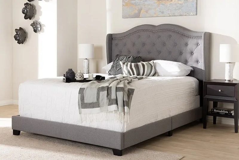 Aden Grey Fabric Upholstered Bed (Queen) iHome Studio