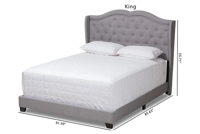 Aden Grey Fabric Upholstered Bed (Queen) iHome Studio