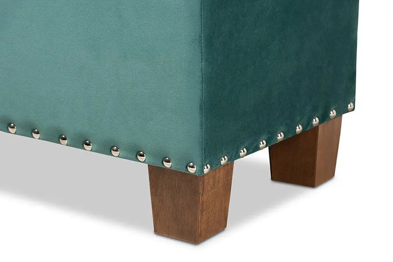 Adrian Teal Blue Velvet Fabric Upholstered Button-Tufted Storage Ottoman Bench iHome Studio