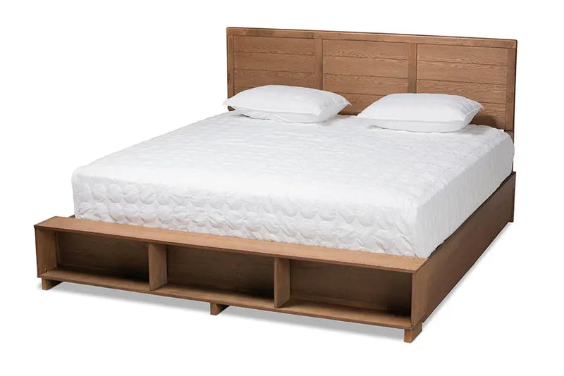 Albany Ash Walnut Brown Wood 4-Drawer Platform Storage Bed w/Built-In Shelves (King) iHome Studio