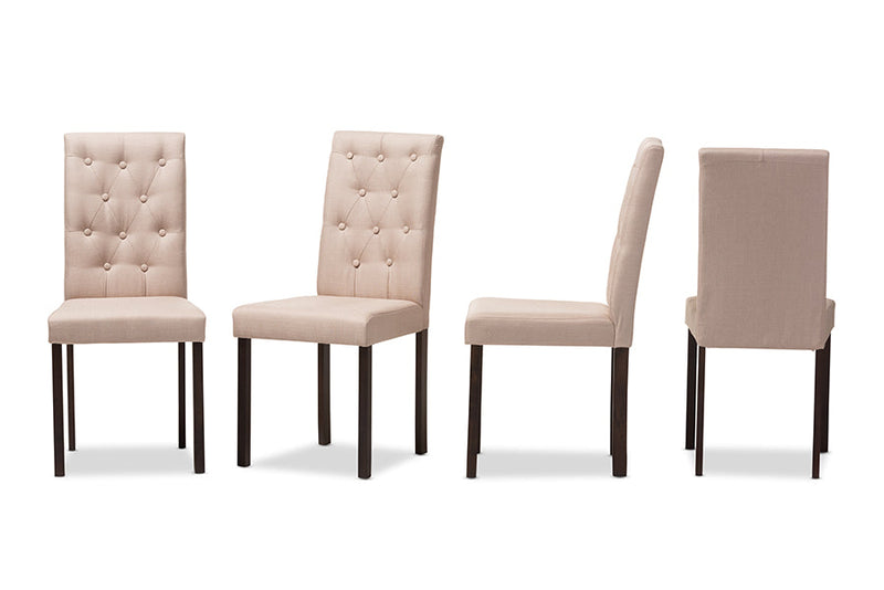 Delphi Dark Brown Finished Beige Fabric Upholstered Dining Chair (Set of 4) Baxton