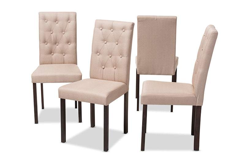 Delphi Modern and Contemporary Dark Brown Finished Beige Fabric Upholstered Dining Chair (Set of 4)