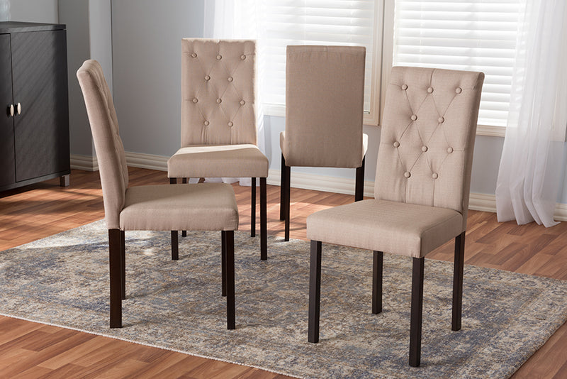 Delphi Modern and Contemporary Dark Brown Finished Beige Fabric Upholstered Dining Chair (Set of 4)