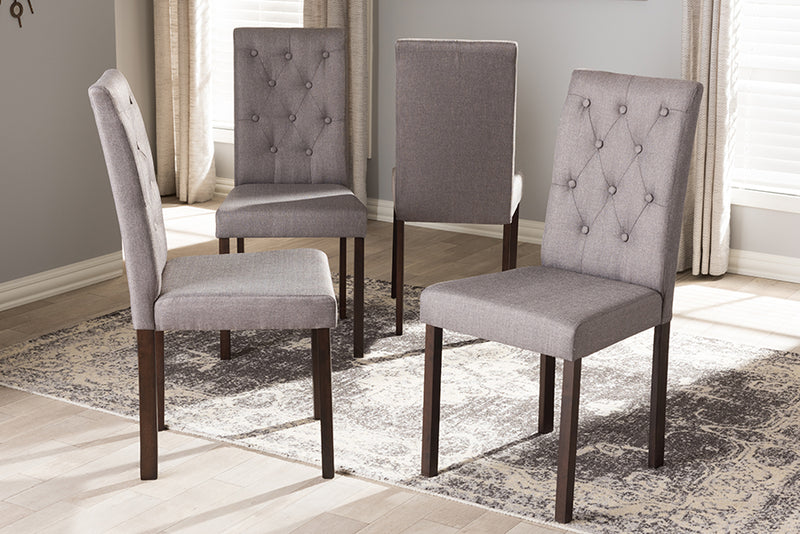 Delphi Modern and Contemporary Dark Brown Finished Gray Fabric Upholstered Dining Chair (Set of 4)