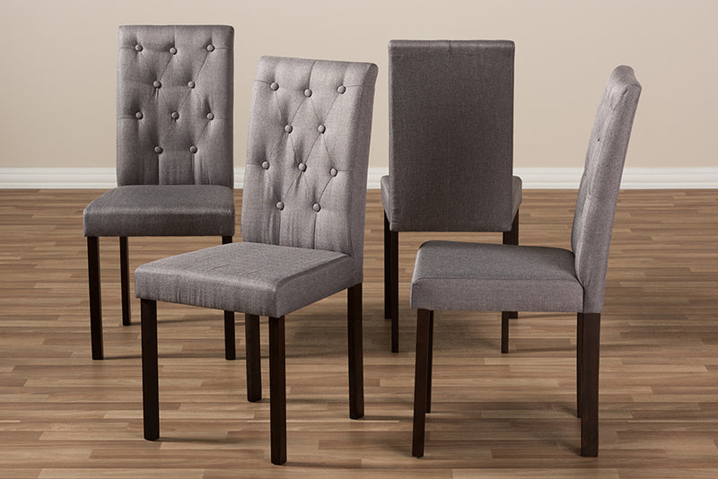 Delphi Modern and Contemporary Dark Brown Finished Gray Fabric Upholstered Dining Chair (Set of 4)