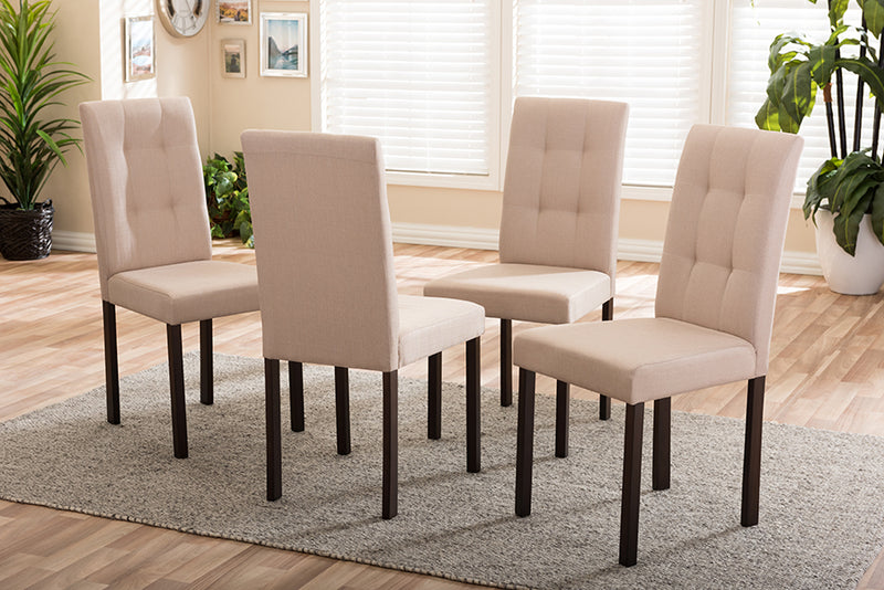 Hiro Modern and Contemporary Beige Fabric Upholstered Grid-tufting Dining Chair (Set of 4)