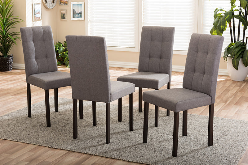 Hiro Modern and Contemporary Gray Fabric Upholstered Grid-tufting Dining Chair (Set of 4)