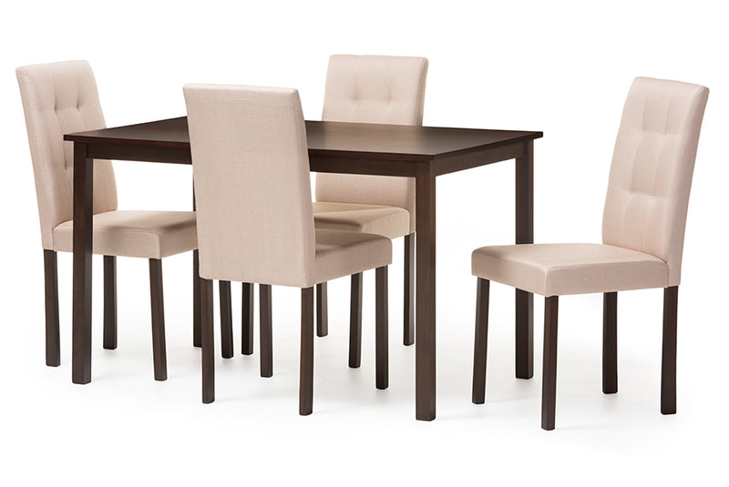 Hiro Modern and Contemporary 5-Piece Beige Fabric Upholstered Grid-tufting Dining Set