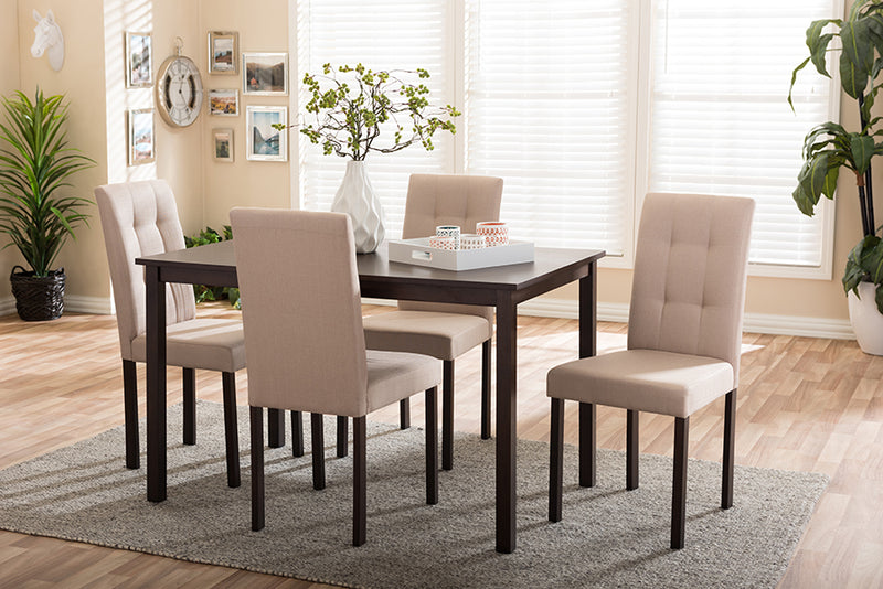 Hiro Modern and Contemporary 5-Piece Beige Fabric Upholstered Grid-tufting Dining Set