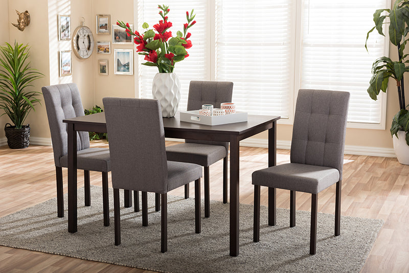 Hiro Modern and Contemporary 5-Piece Gray Fabric Upholstered Grid-tufting Dining Set