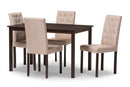 Delphi 5-Piece Dark Brown Finished Beige Fabric Upholstered Dining Set  Baxton