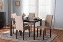 Delphi 5-Piece Dark Brown Finished Beige Fabric Upholstered Dining Set  Baxton
