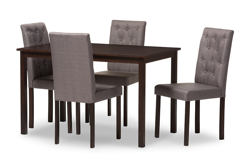 Delphi Modern and Contemporary 5-Piece Dark Brown Finished Gray Fabric Upholstered Dining Set 