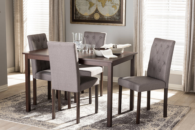 Delphi Modern and Contemporary 5-Piece Dark Brown Finished Gray Fabric Upholstered Dining Set 