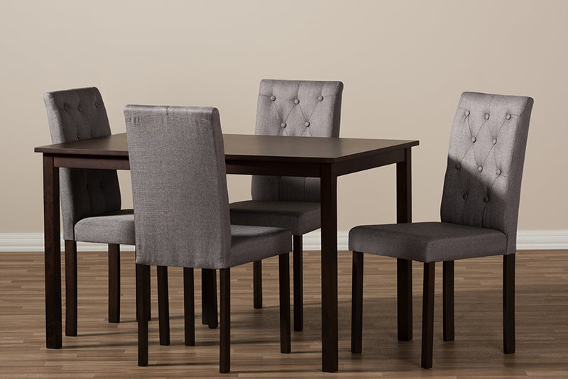 Delphi Modern and Contemporary 5-Piece Dark Brown Finished Gray Fabric Upholstered Dining Set 