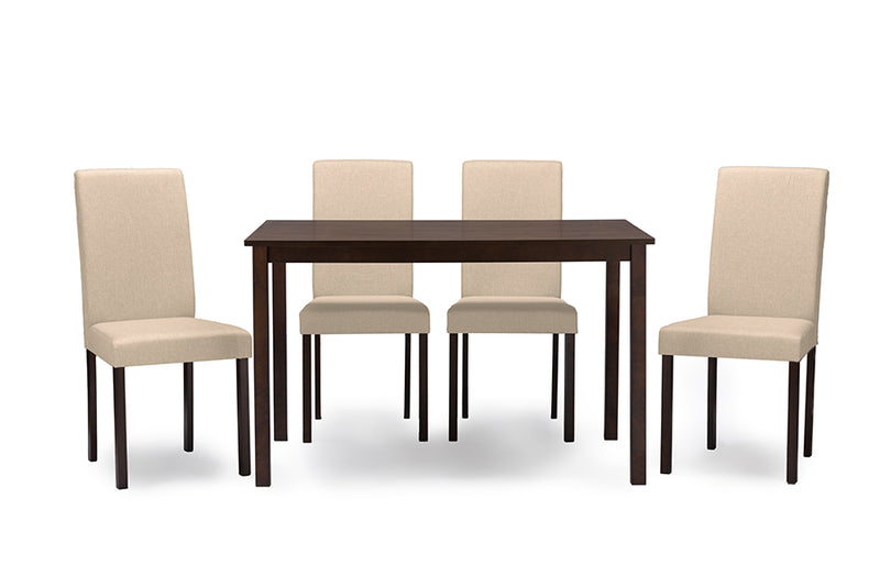 Hiro Contemporary Espresso Wood Beige Fabric 5 PC Dining Set