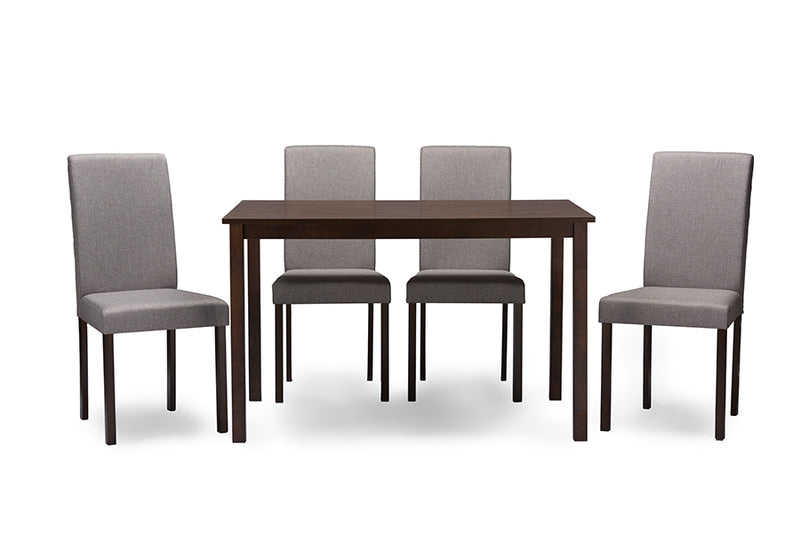 Hiro Contemporary Espresso Wood Gray Fabric 5PC Dining Set