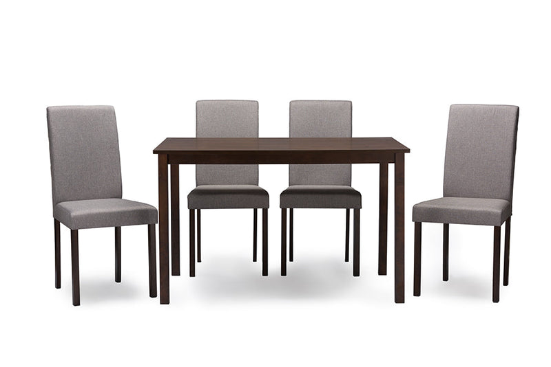 Hiro Espresso Wood Gray Fabric 5PC Dining Set Baxton