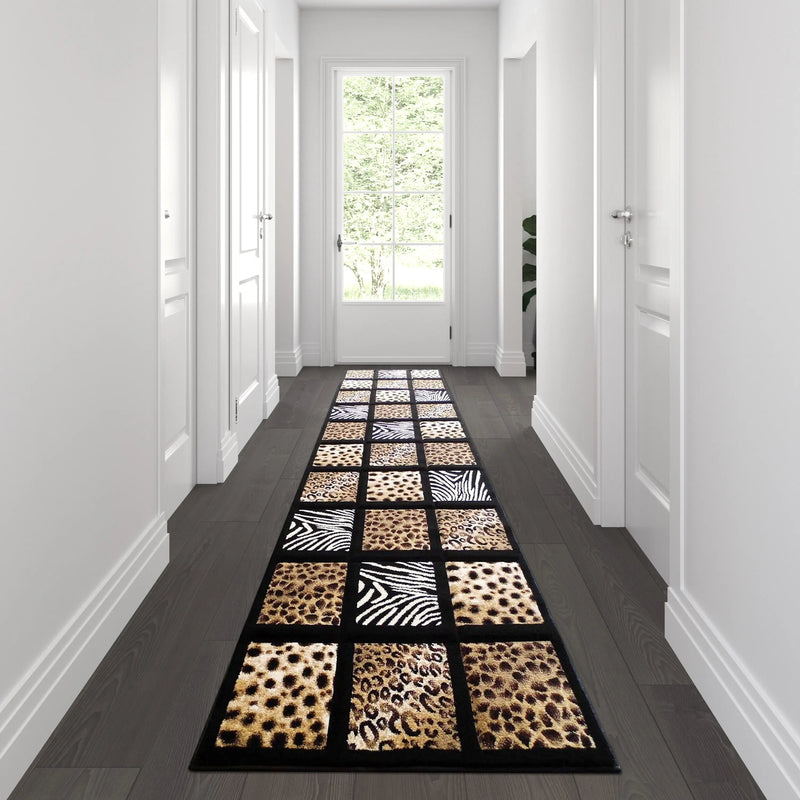 Angie Collection 3' x 7' Modern Animal Print Olefin Area Rug with Animals Design Raised Squares iHome Studio