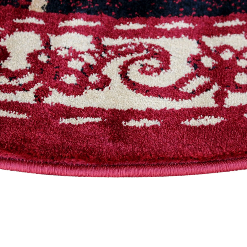 Angie Collection 4' x 4' Round Red Rooster Themed Olefin Area Rug with Jute Backing iHome Studio