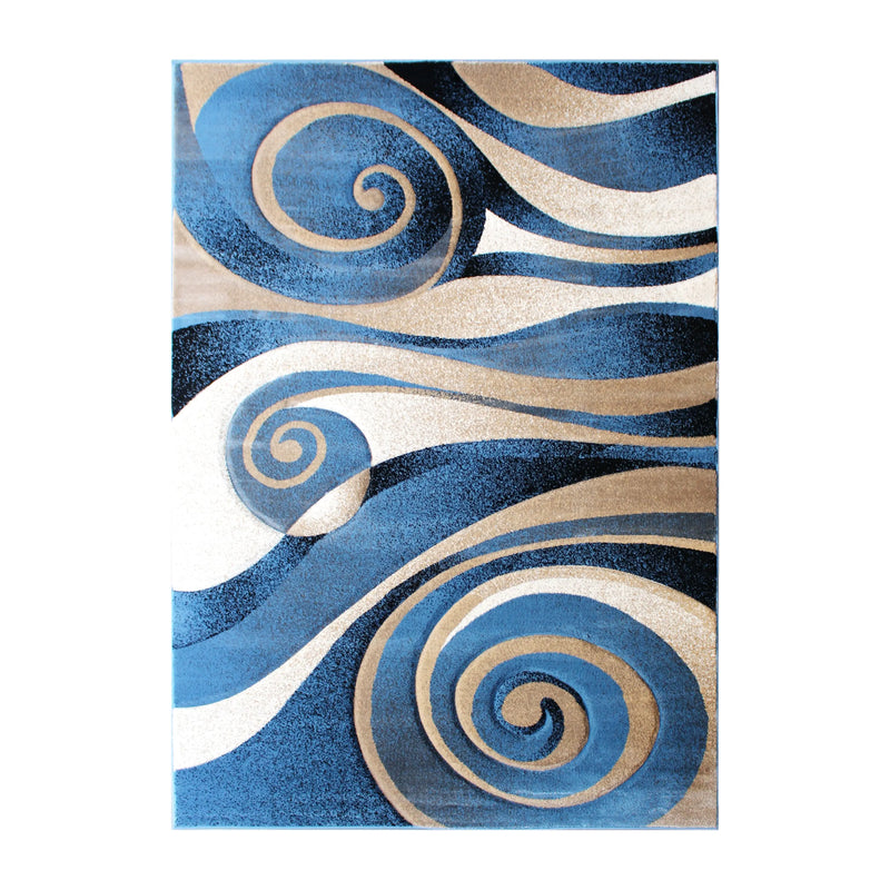 Angie Collection 8' x 11' Modern Circular Patterned Indoor Area Rug - Blue and Beige Olefin Fibers with Jute Backing iHome Studio