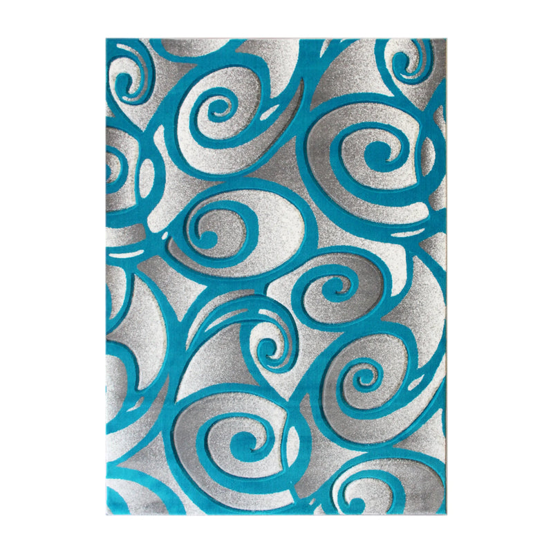 Angie Collection Modern High-Low Pile Swirled 8' x 10' Turquoise Area Rug - Olefin Accent Rug iHome Studio