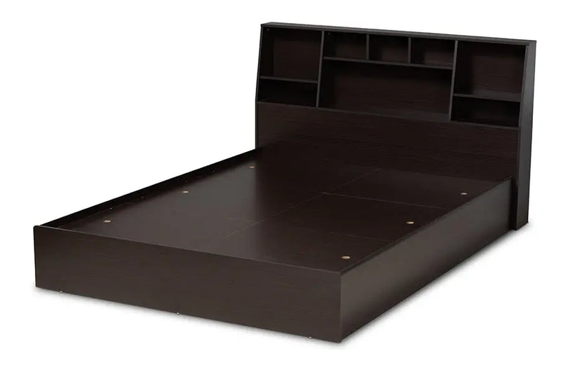 Anna Dark Brown Finished Wood Platform Storage Bed w/Shelves (Queen) iHome Studio