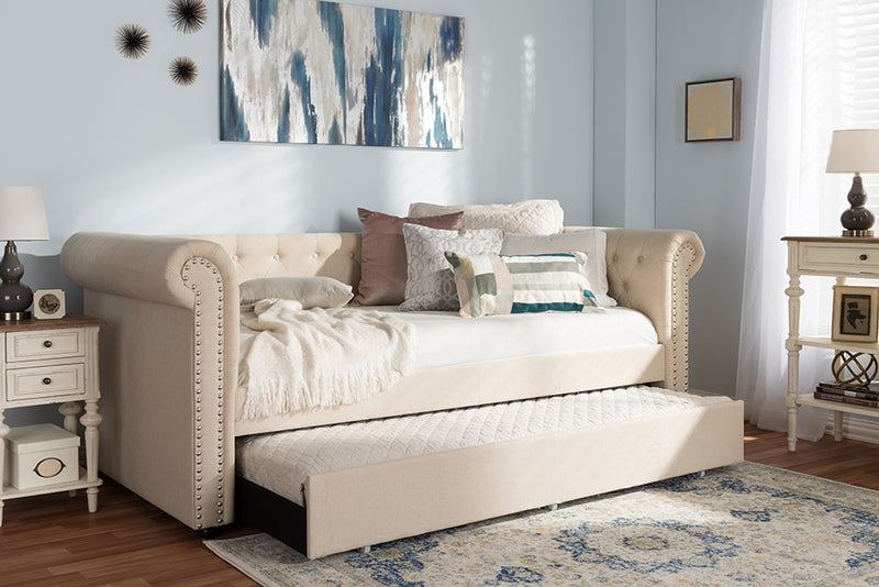 Vance Modern and Contemporary Beige Fabric Trundle Daybed