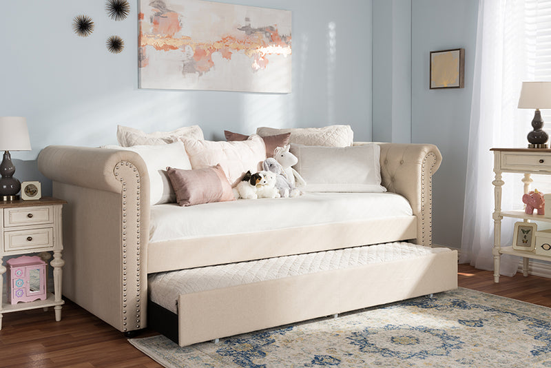 Vance Modern and Contemporary Beige Fabric Trundle Daybed