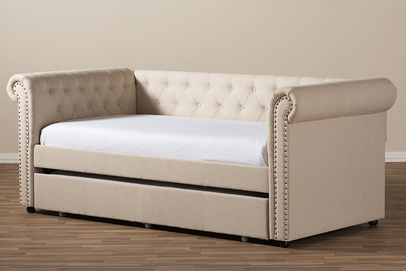 Vance Modern and Contemporary Beige Fabric Trundle Daybed