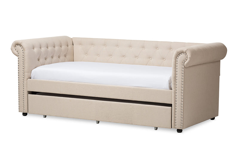 Vance Modern and Contemporary Beige Fabric Trundle Daybed