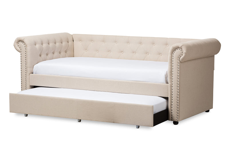 Vance Modern and Contemporary Beige Fabric Trundle Daybed