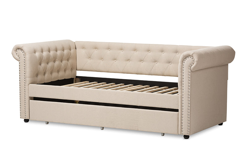 Vance Modern and Contemporary Beige Fabric Trundle Daybed