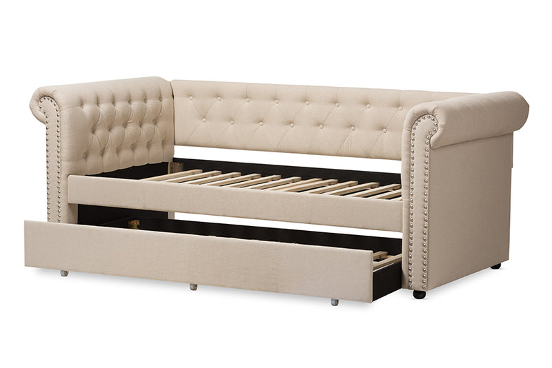 Vance Modern and Contemporary Beige Fabric Trundle Daybed