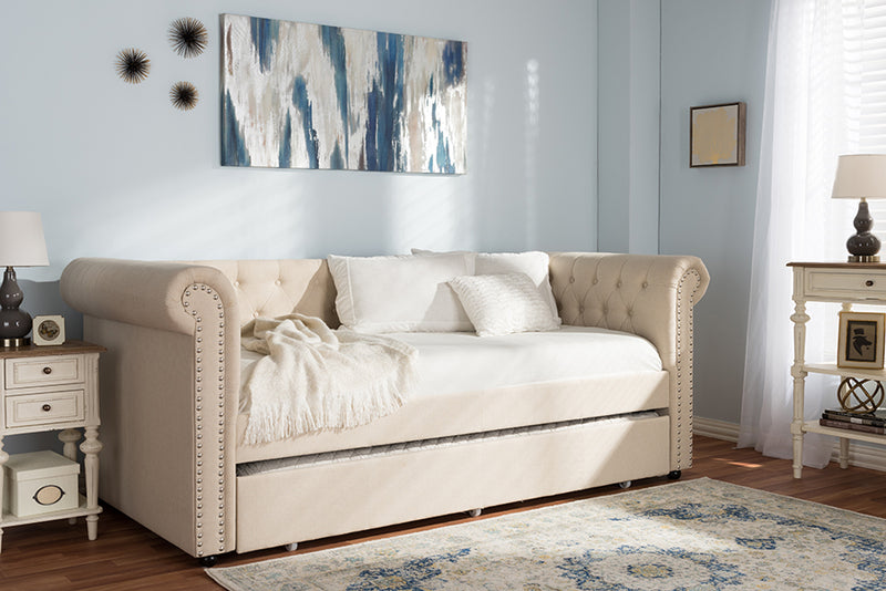 Vance Modern and Contemporary Beige Fabric Trundle Daybed