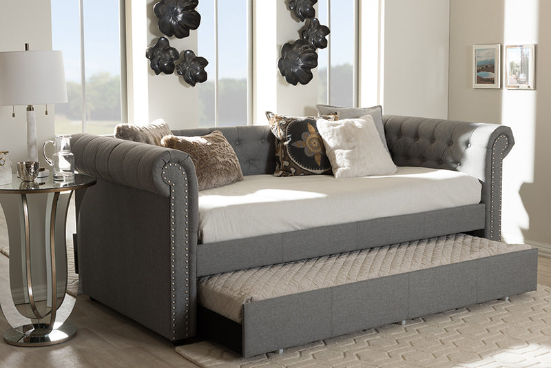 Vance Modern and Contemporary Gray Fabric Trundle Daybed