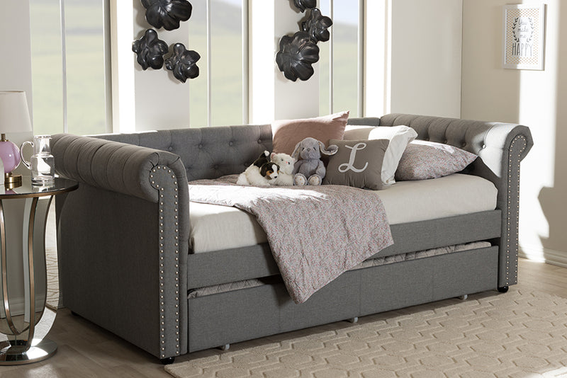 Vance Modern and Contemporary Gray Fabric Trundle Daybed