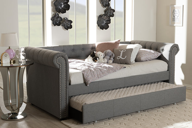 Vance Modern and Contemporary Gray Fabric Trundle Daybed