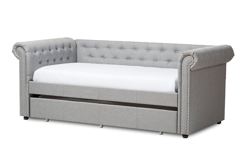 Vance Modern and Contemporary Gray Fabric Trundle Daybed