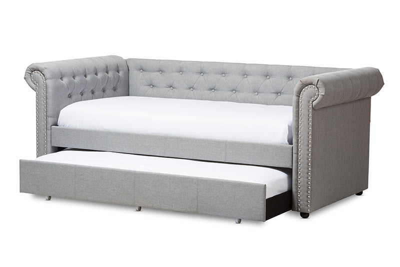 Vance Modern and Contemporary Gray Fabric Trundle Daybed