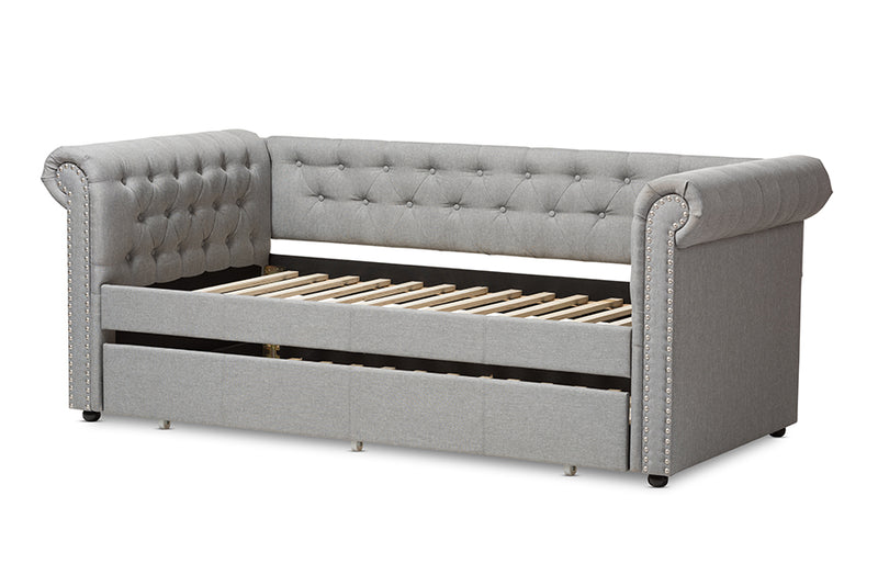 Vance Modern and Contemporary Gray Fabric Trundle Daybed