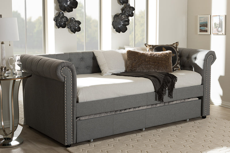 Vance Modern and Contemporary Gray Fabric Trundle Daybed