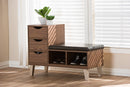 Arthur Walnut Brown Wood 3-Drawer Shoe Storage w/Two Open Shelves Baxton